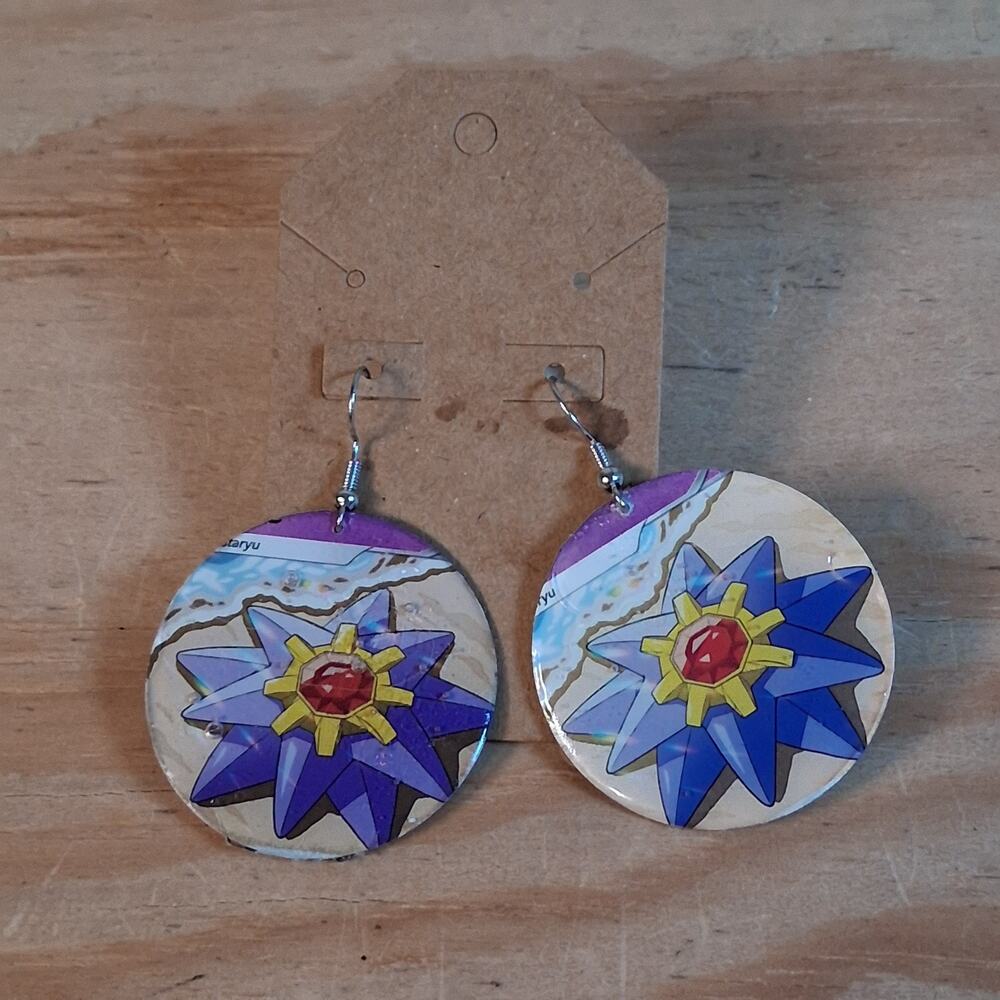 Handmade Starmie Dangle Earrings Round Resin Card Jewelry Starfish